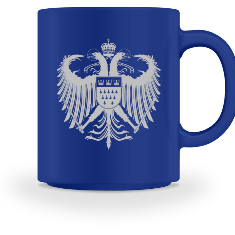 Kölner Wappen mit Adler in Hellgrau auf farbiger Keramik-Tasse – Bild 6