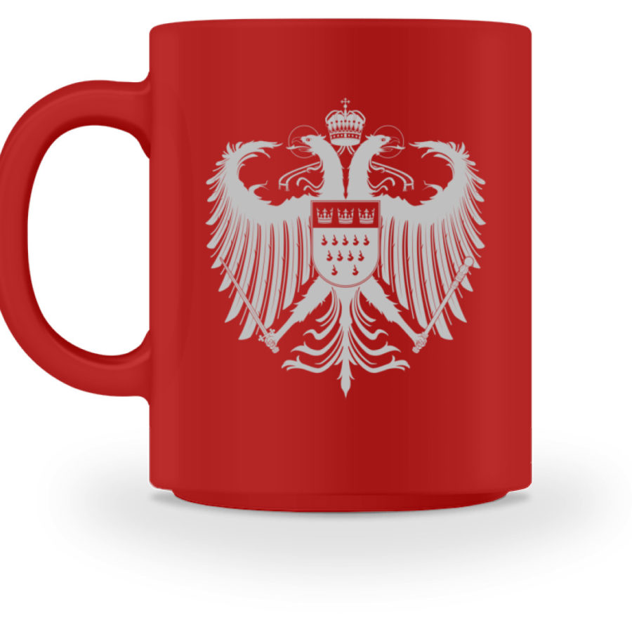 Kölner Wappen mit Adler in Hellgrau auf farbiger Keramik-Tasse – Bild 3
