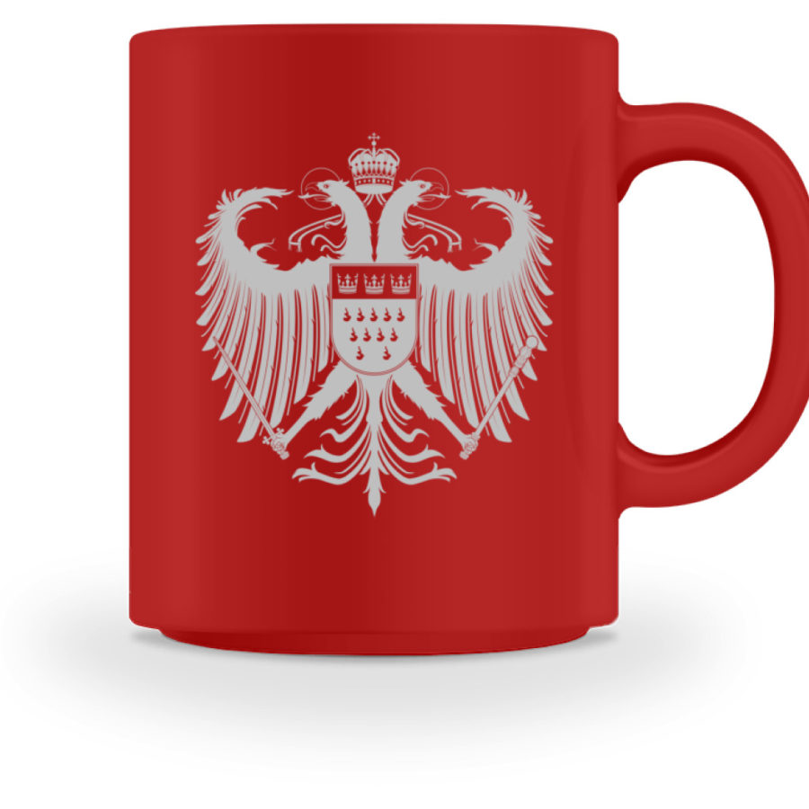 Kölner Wappen mit Adler in Hellgrau auf farbiger Keramik-Tasse – Bild 4
