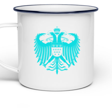 Kölner Wappen mit Adler in Türkis auf Emaille Tasse