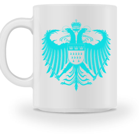 Kölner Wappen mit Adler in Türkis auf weißer Keramik-Tasse