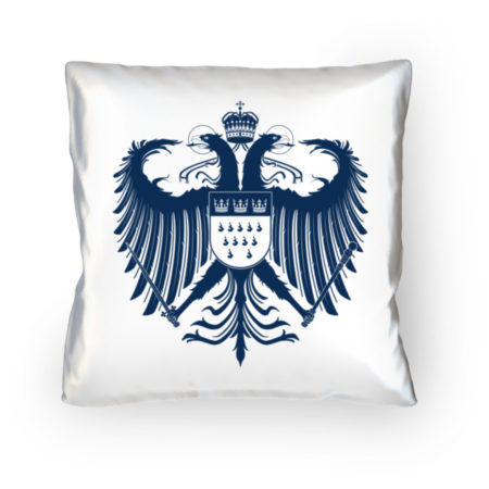 Kölner Wappen mit Adler in Dunkelblau auf weißem Kissen - 40x40cm