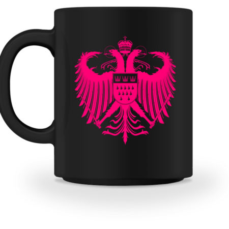 Kölner Wappen mit Adler in Pink auf farbiger Keramik Tasse