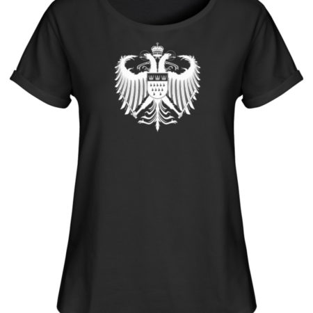 Kölner Wappen mit Adler in Weiß auf schwarzem Damen RollUp Shirt
