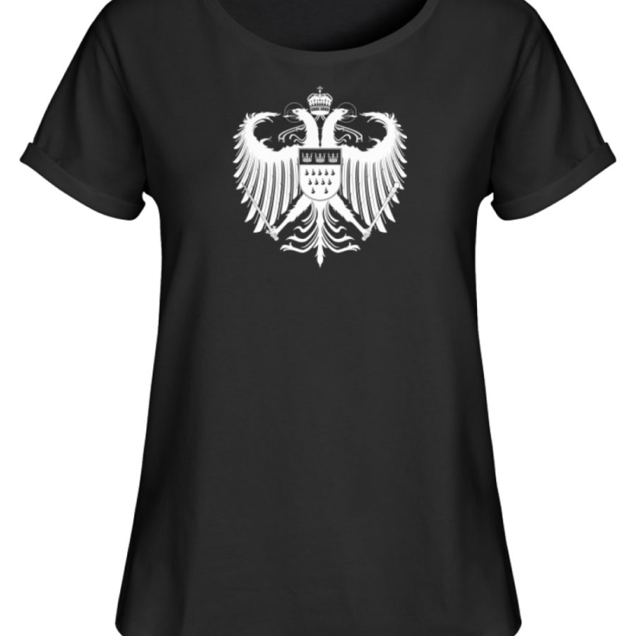 Kölner Wappen mit Adler in Weiß auf schwarzem Damen RollUp Shirt