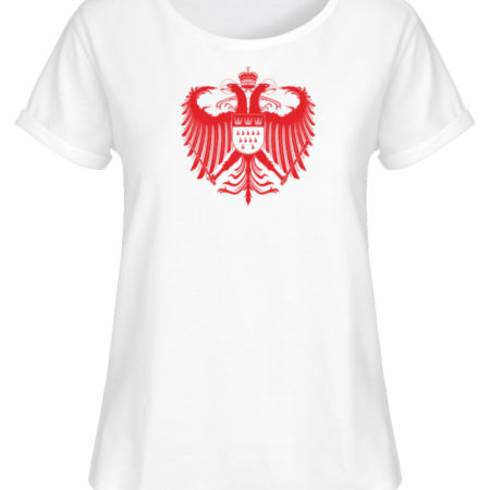Kölner Wappen mit Adler in Rot auf weißem Damen RollUp Shirt