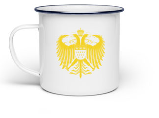 Kölner Wappen mit Adler in Gelb auf Emaille Tasse