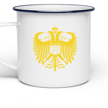 Kölner Wappen mit Adler in Gelb auf Emaille Tasse