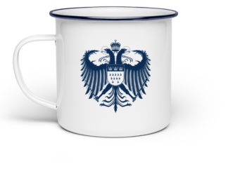 Kölner Wappen mit Adler in Dunkelblau auf Emaille Tasse