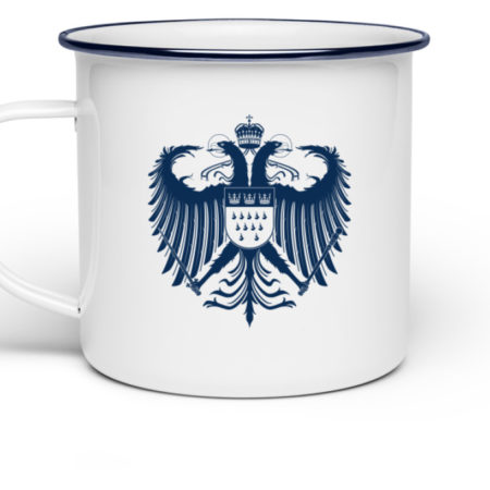 Kölner Wappen mit Adler in Dunkelblau auf Emaille Tasse