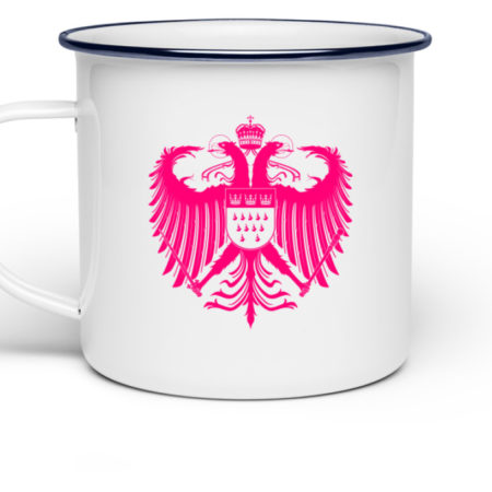 Kölner Wappen mit Adler in Pink auf Emaille Tasse