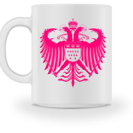 Kölner Wappen mit Adler in Pink auf weißer Keramik-Tasse
