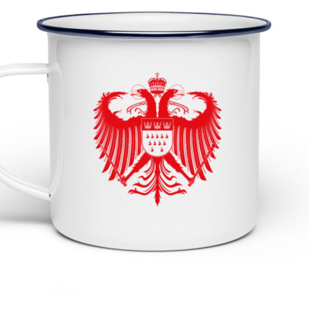 Kölner Wappen mit Adler in Rot auf weißer Emaille-Tasse