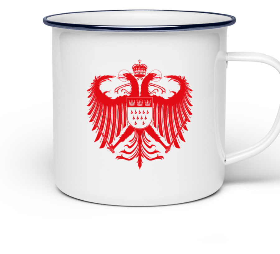 Kölner Wappen mit Adler in Rot auf weißer Emaille-Tasse – Bild 2