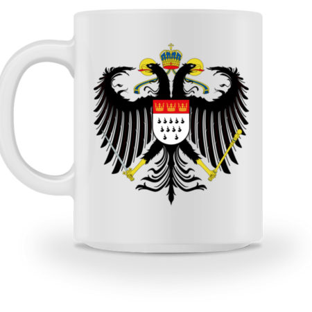 Kölner Wappen mit Adler auf weißer Keramik Tasse