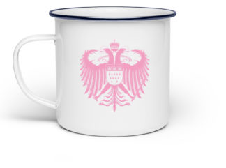 Kölner Wappen mit Adler in Rosa auf Emaille Tasse