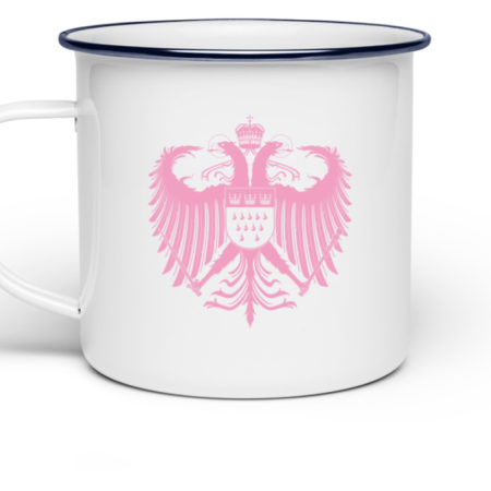 Kölner Wappen mit Adler in Rosa auf Emaille Tasse