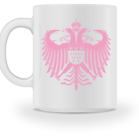 Kölner Wappen mit Adler in Rosa auf weißer Keramik-Tasse