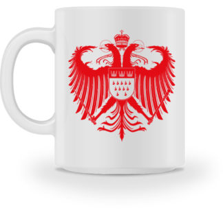 Kölner Wappen mit Adler in Rot auf weißer Keramiktasse