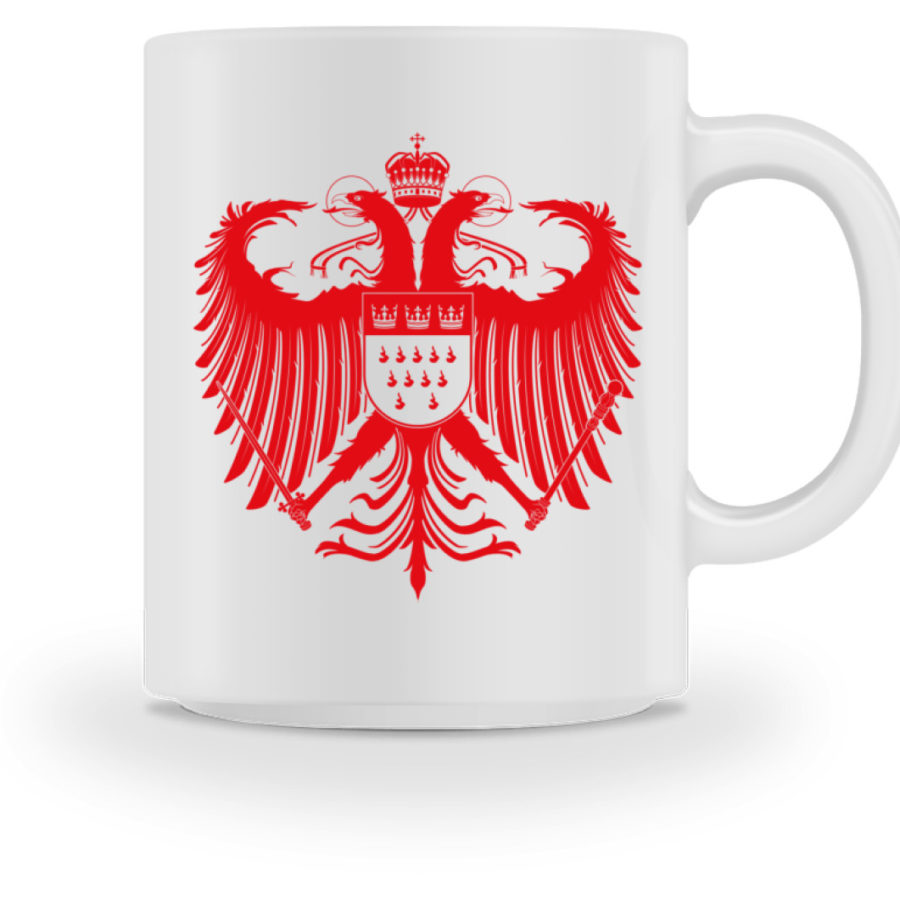 Kölner Wappen mit Adler in Rot auf weißer Keramiktasse – Bild 2
