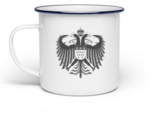 Kölner Wappen mit Adler in Dunkelgrau auf Emaille Tasse