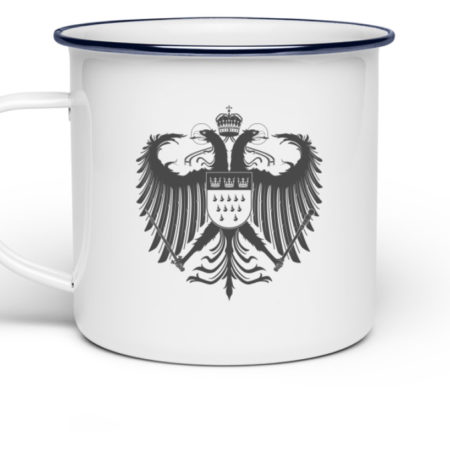 Kölner Wappen mit Adler in Dunkelgrau auf Emaille Tasse