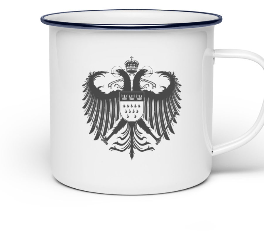 Kölner Wappen mit Adler in Dunkelgrau auf Emaille Tasse – Bild 2
