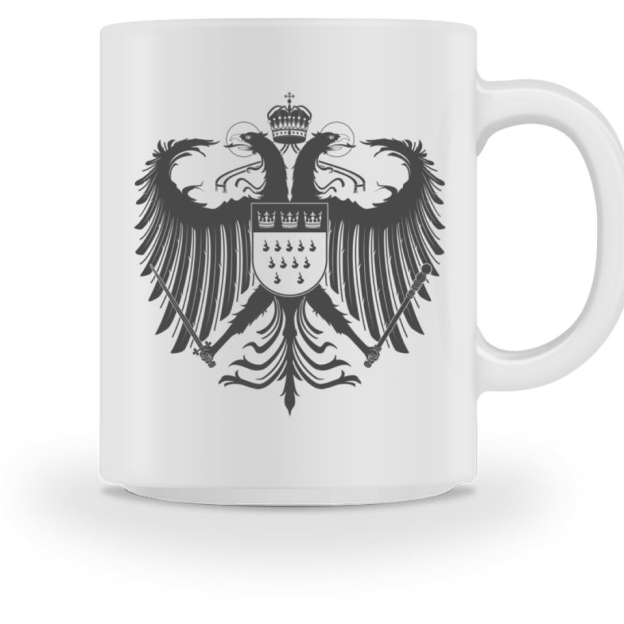 Kölner Wappen mit Adler in Dunkelgrau auf weißer Keramik-Tasse – Bild 2