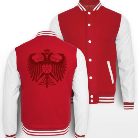 Kölner Wappen mit Adler in Dunkelrot auf College-Sweatjacke (Rücken)