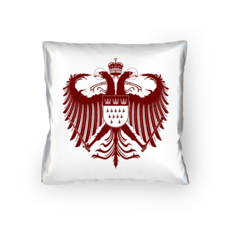 Kölner Wappen mit Adler in Dunkel-Rot auf weißem Kissen 40 x 40 cm - satiniert