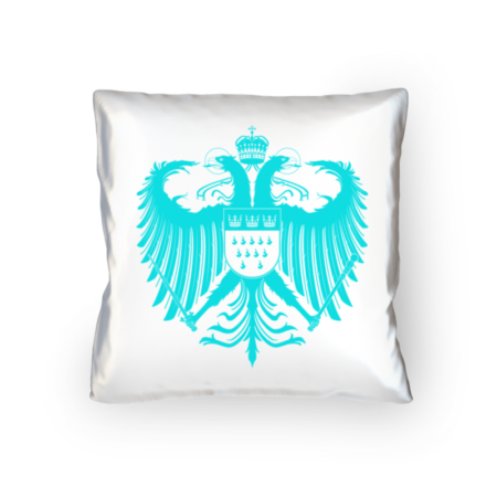 Kölner Wappen mit Adler in Türkis auf weißem Kissen 40 x 40 cm - satiniert