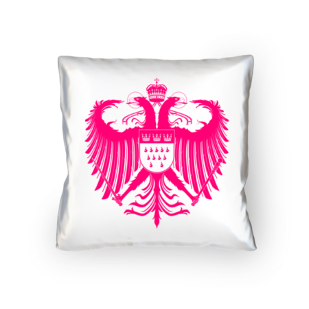 Kölner Wappen mit Adler in Pink auf weißem Kissen 40 x 40 cm - satiniert