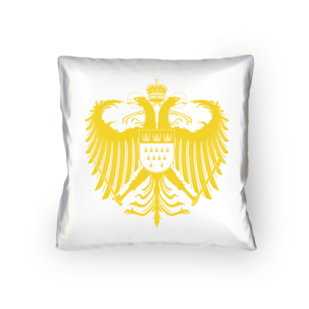 Kölner Wappen mit Adler in Gelb auf weißem Kissen 40 x 40 cm - satiniert