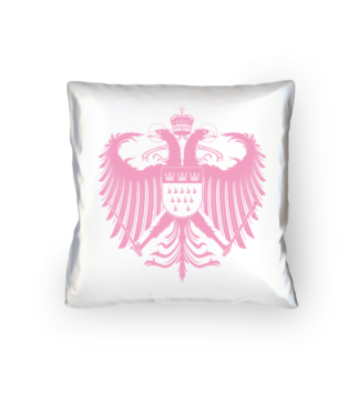 Kölner Wappen mit Adler in Rosa auf weißem Kissen 40 x 40 cm - satiniert
