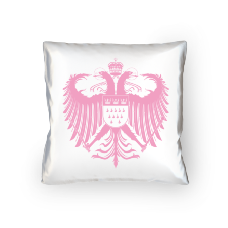 Kölner Wappen mit Adler in Rosa auf weißem Kissen 40 x 40 cm - satiniert