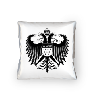 Kölner Wappen mit Adler in Schwarz auf weißem Kissen 40 x 40 cm - satiniert