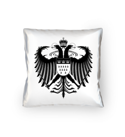 Kölner Wappen mit Adler in Schwarz auf weißem Kissen 40 x 40 cm - satiniert
