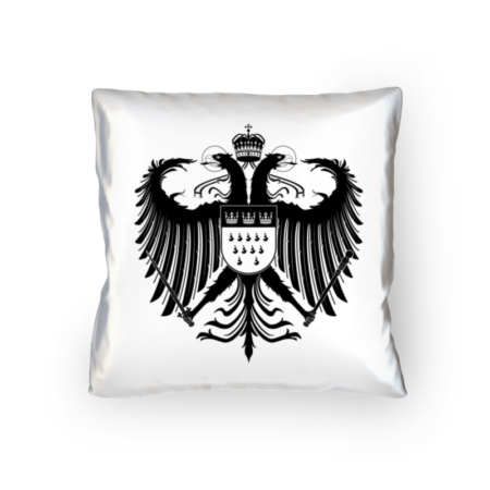 Kölner Wappen mit Adler in Schwarz auf weißem Kissen 40 x 40 cm - satiniert