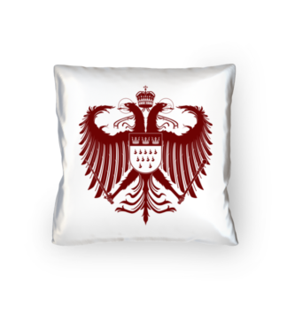 Kölner Wappen mit Adler in Dunkel-Rot auf weißem Kissen 40 x 40 cm - satiniert