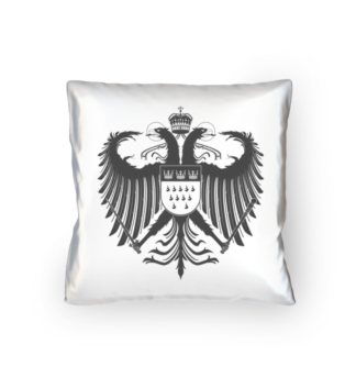 Kölner Wappen mit Adler in Dunkel-Grau auf weißem Kissen 40 x 40 cm - satiniert