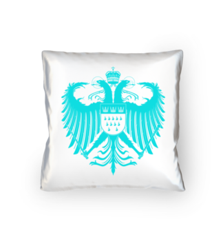 Kölner Wappen mit Adler in Türkis auf weißem Kissen 40 x 40 cm - satiniert