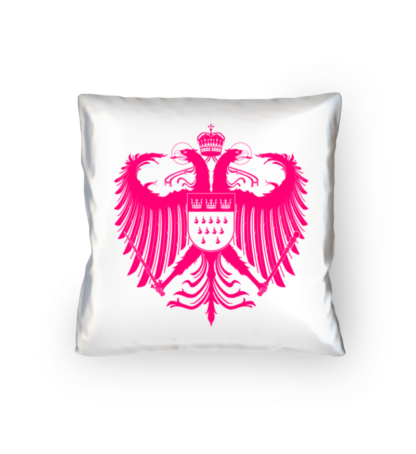 Kölner Wappen mit Adler in Pink auf weißem Kissen 40 x 40 cm - satiniert