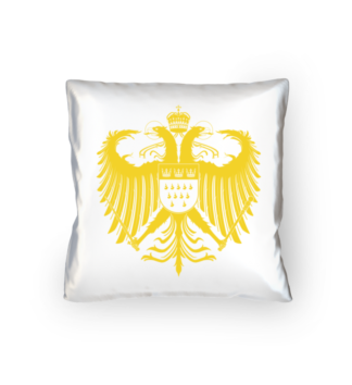 Kölner Wappen mit Adler in Gelb auf weißem Kissen 40 x 40 cm - satiniert