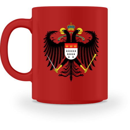 Das große Kölner Wappen mit Adler auf roter Keramiktasse