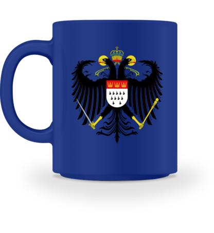 Das große Kölner Wappen mit Adler auf blauer Keramiktasse