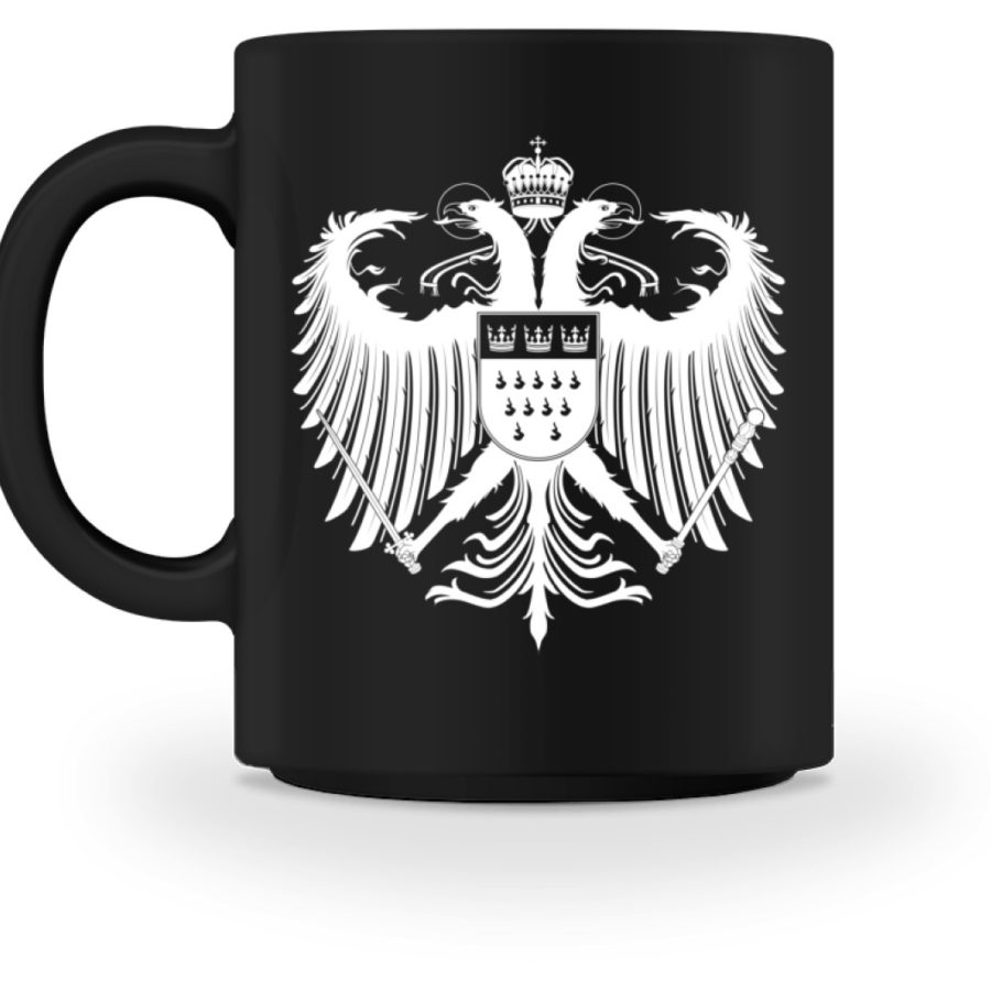 Kölner Wappen mit Adler in Weiß auf farbiger Keramik Tasse – Bild 3