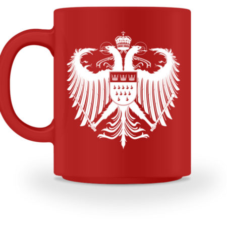 Kölner Wappen mit Adler in Weiß auf farbiger Keramik Tasse