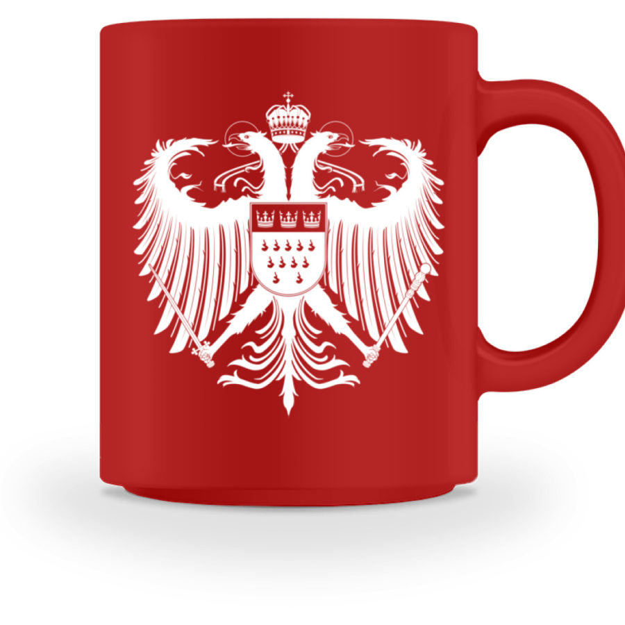 Kölner Wappen mit Adler in Weiß auf farbiger Keramik Tasse – Bild 2