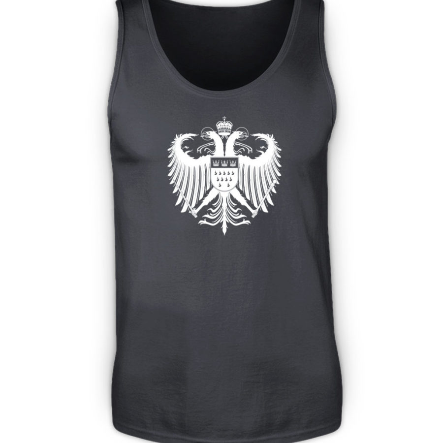 Graues Herren-Tanktop mit weißem Wappen von Köln mittig auf der Brust