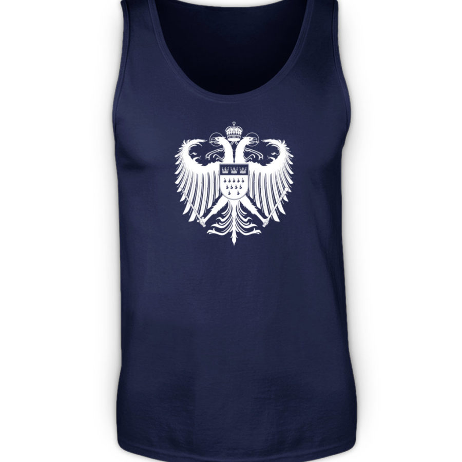 Navyblaues Herren-Tanktop mit weißem Wappen von Köln mittig auf der Brust